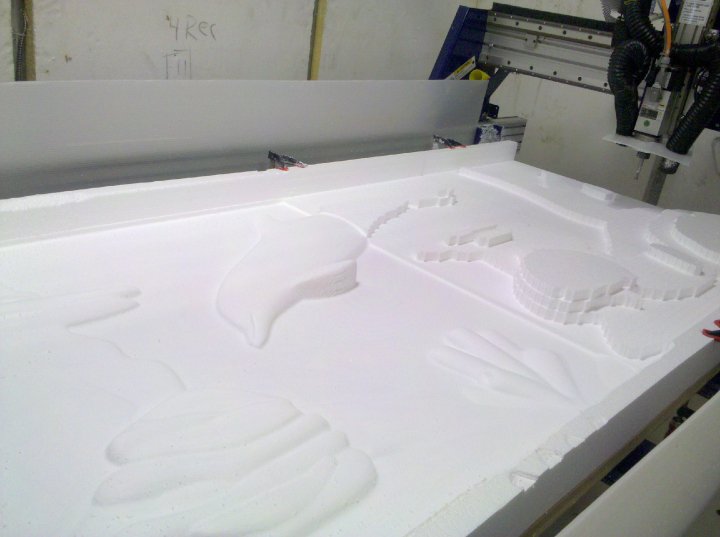 CNC machine is used to cut EPS foam into custom designs